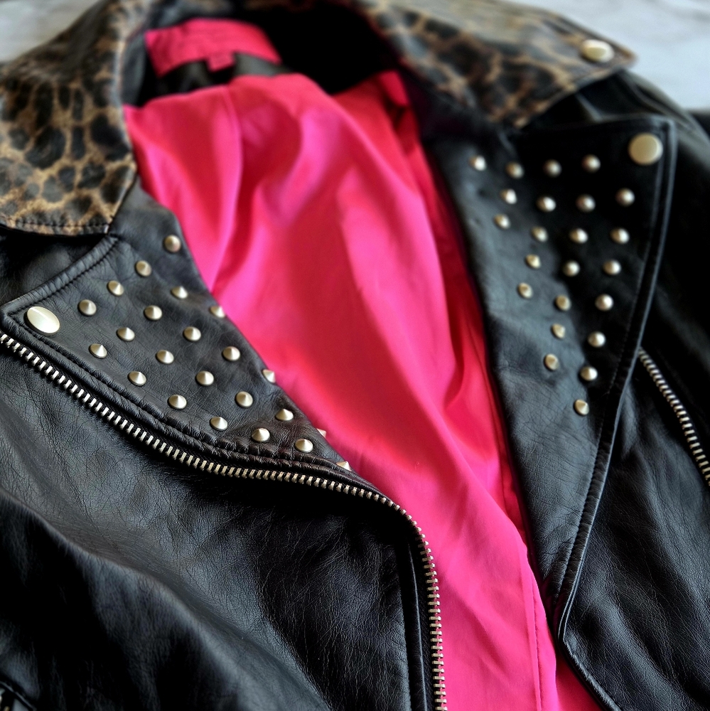 Betsey Johnson Black Faux Leather Jacket Moto Style